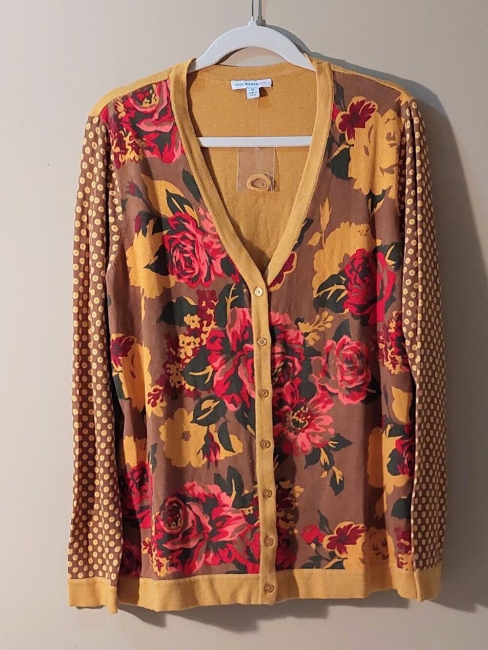 Isaac Mizrahi Live! Gold/Multi-Color Floral Polka Dot Cardigan Sweater Size: 1X - Picture 4 of 8